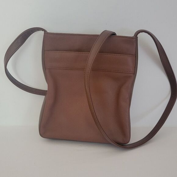 Evan Picone Brown Leather Crossbody Purse - Picture 1 of 14